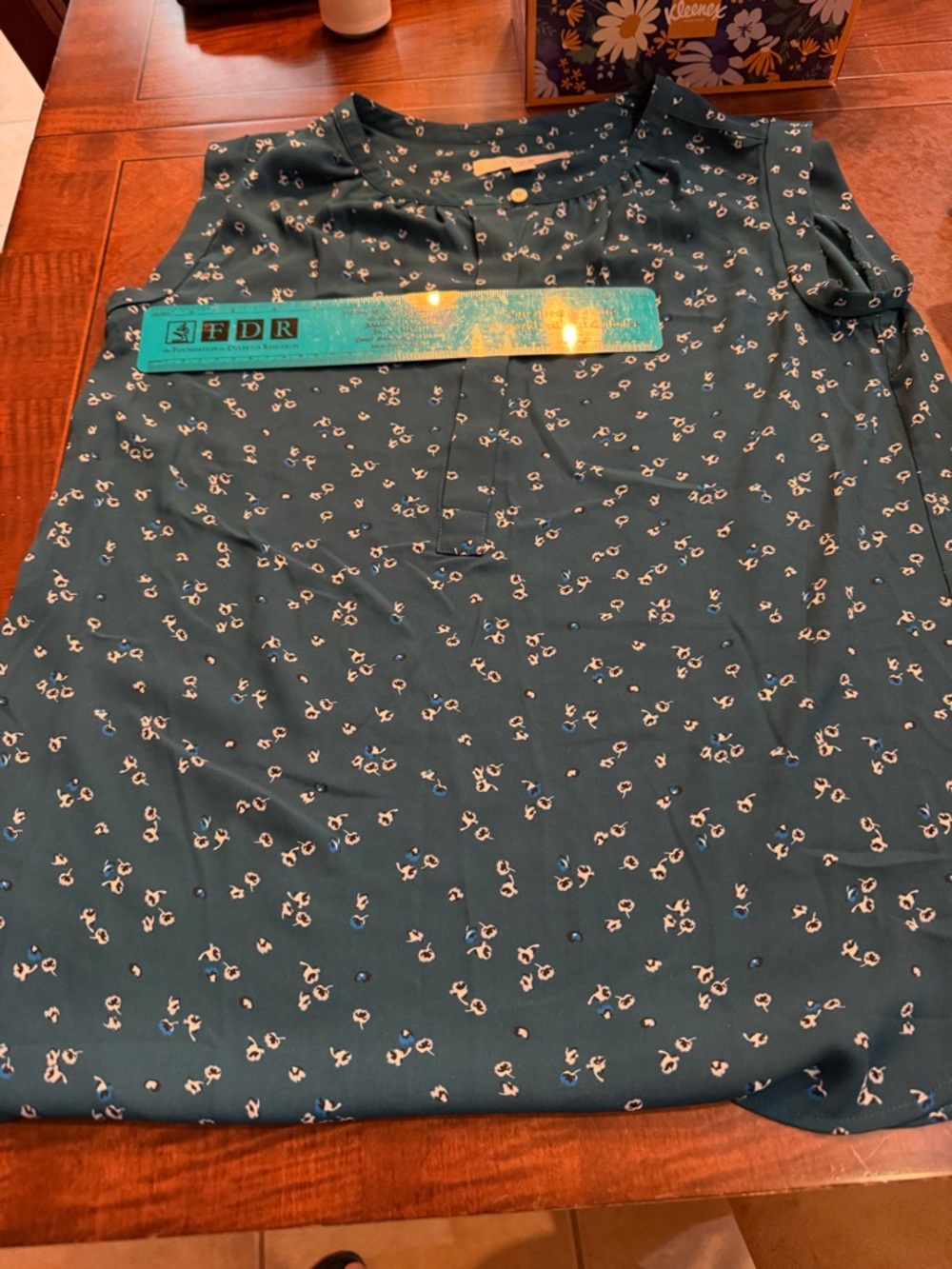 Loft Dark Teal Floral Sleeveless Blouse